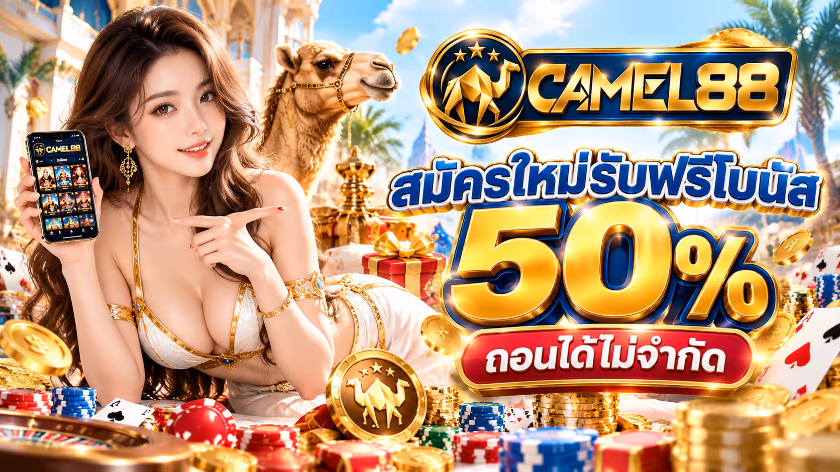 สมัครใหม่รับฟรีโบนัส 50% ถอนได้ไม่จำกัด